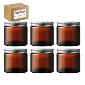 Amber Glass Jar with silver aluminum lids 120ml for Creams Candle combo x 6