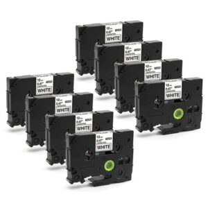 INKWAREHOUSE TZ-231 Compatible Brother Label Tape-Laminated (12mmx 8m)Black On WhiteX8