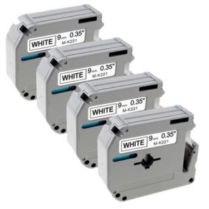 INKWAREHOUSE MK-221 Compatible Brother Label Tape (9mm x 8m) X 4