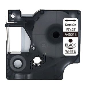 INKWAREHOUSE DymoLetra D1 Label Tape 45013 Black on White 1/2 Inch 12mmx7m