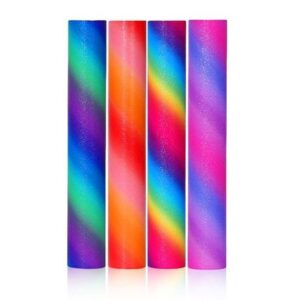 Rainbow Glitter Sticker Vinyl Permanent - 30x30cm Set of 4 + Transfer Film