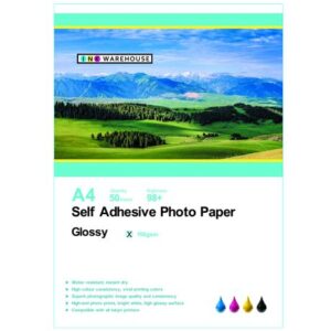 INKWAREHOUSE 150 GSM Self Adhesive Gloss Photo Paper A4 - 50 Sheets