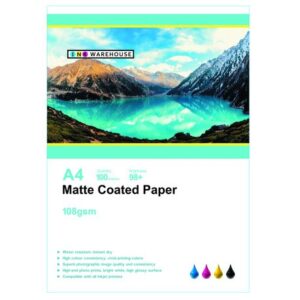 INKWAREHOUSE Matte Coated Paper A4 108g Inkjet(100 Sheets Per Pack)