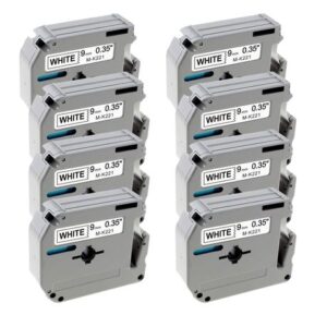 INKWAREHOUSE MK-221 Compatible Brother Label Tape (9mm x 8m) X 8